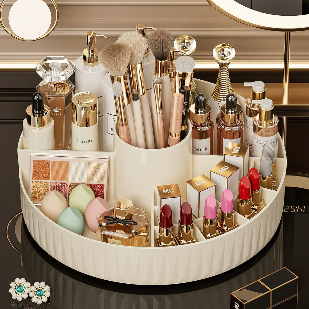 Rotating Cosmetic Storage Box Multi - compartment Organizer for Lipsticks Eyebrow Pencils Brushes Bathroom Skincare Storage Vue