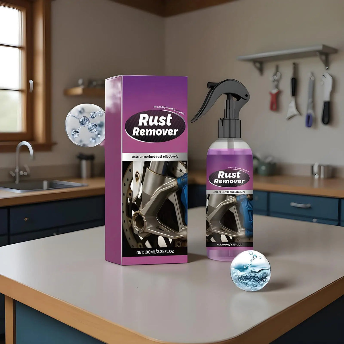 100ml Multi-Purpose Rust Remover Spray for Metal Surfaces, Strong Elimination of Rust & Iron Buildup Iron Stain Cleaner Convert Vue
