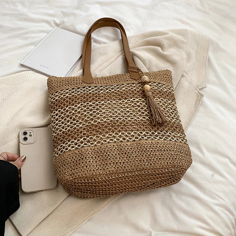 Summer Straw Bags Women Rattan Shoulder Bag Travel Handmade Woven