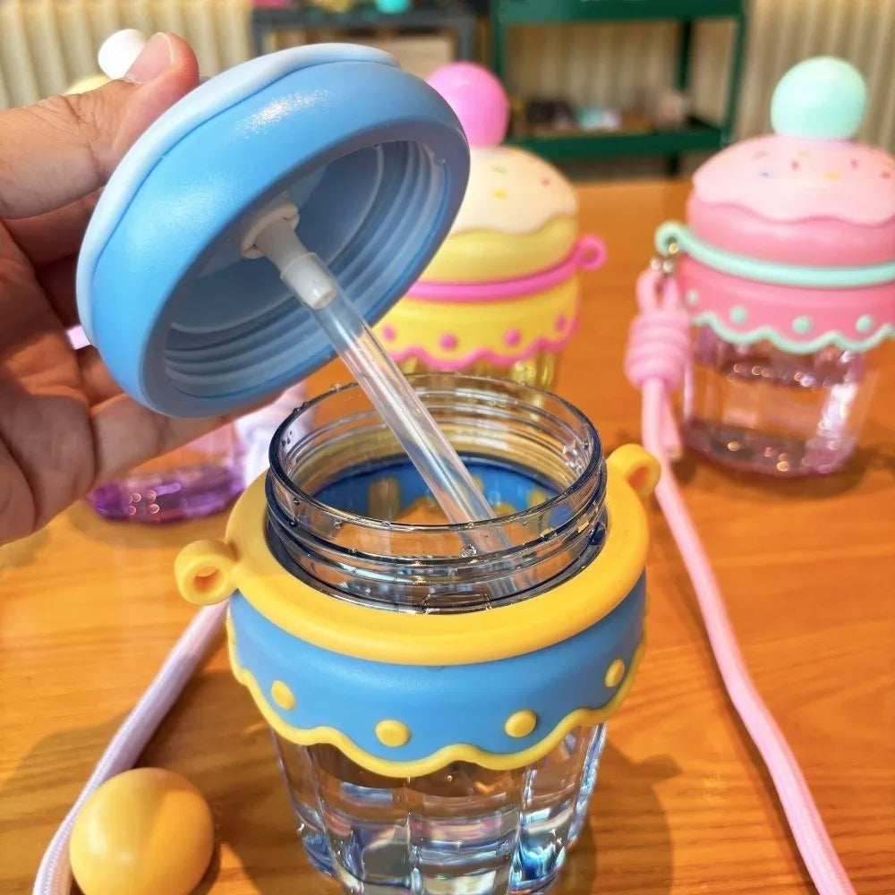 Drinkware with Lid and Straw Clear Tumbler Crossbody Hanging Rope Transparent Suction Cup Korean Ins 450ML Iced Coffee Cup Milk Vue