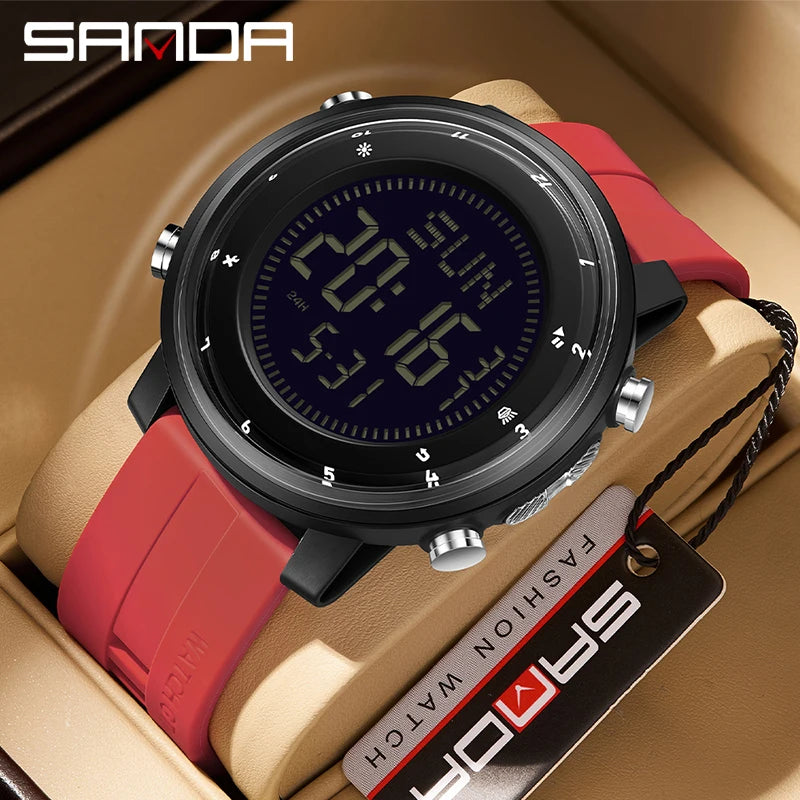 SANDA 6378 Men's Digital Sports Watch – Waterproof, Dual Time Digital Sports Watch Vue
