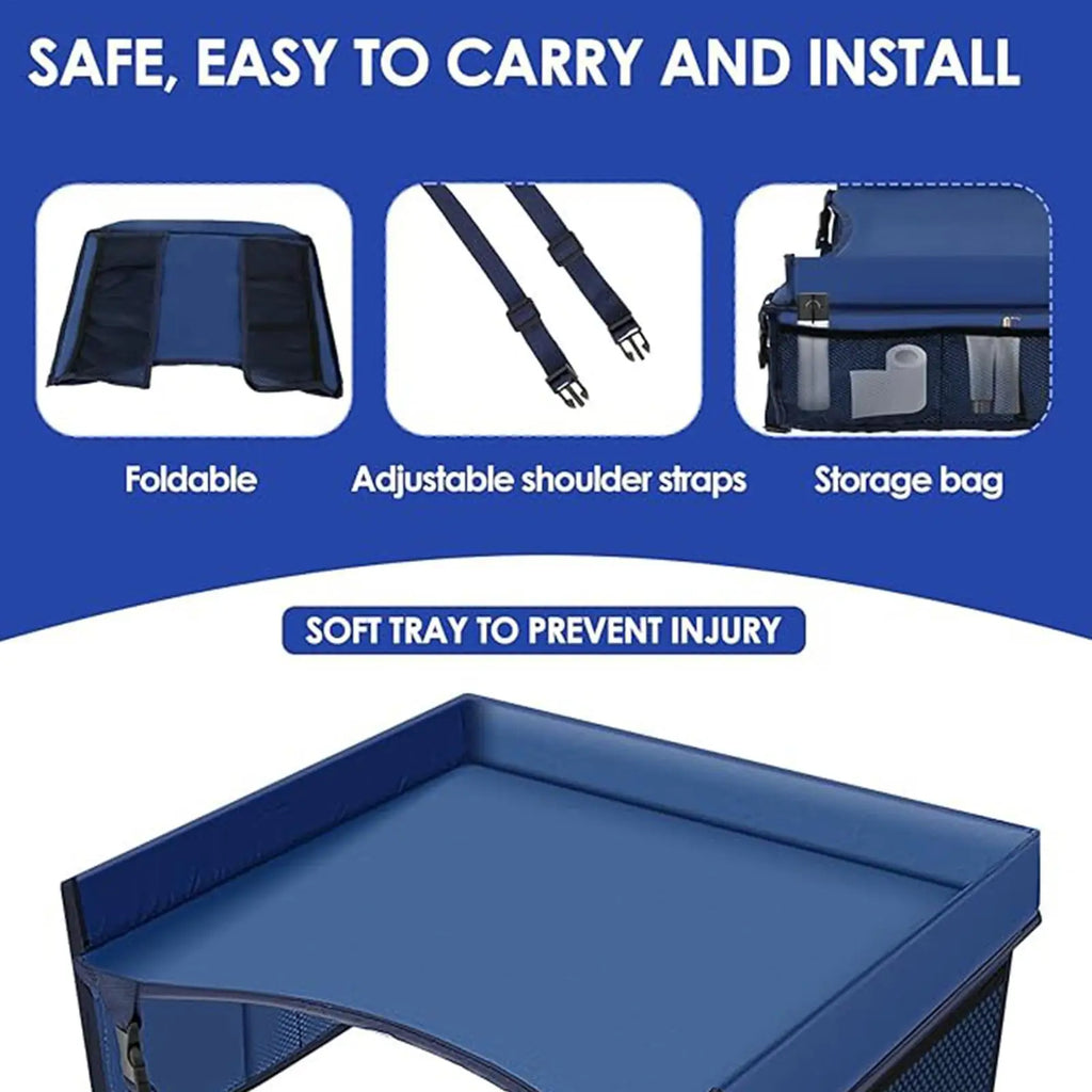 40x32x20cm Car Seat Travel Tray for Kids, Foldable Non-Slip Desk Organizer, Road Trip Activity Table with Cup Holder Accessories Vue