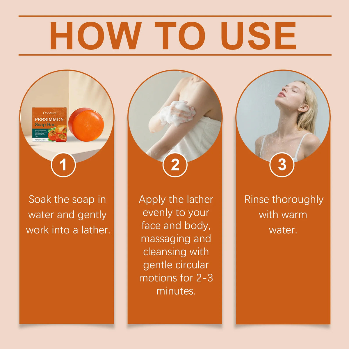 Persimmon Extract Moisturizing Cleansing Soap – Gentle Daily Body Cleanser for Hydrating, Softening & Smoothing Skin Vue
