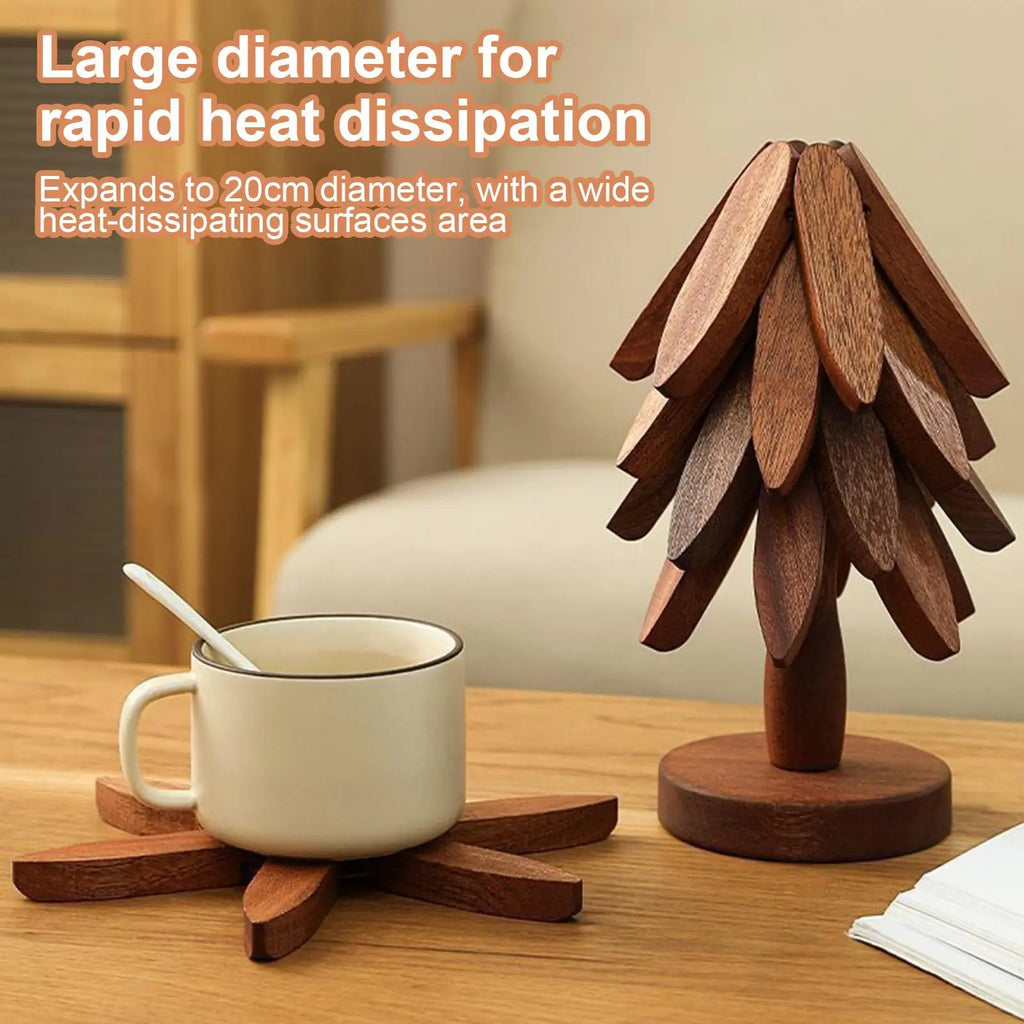 Wooden Insulation Trivet Tree Non-Slip Cup Coaster Set for Stove Pan Cup Teapot Hot Dishes Bowl, Anti-Scalding Cookware Coaster Vue