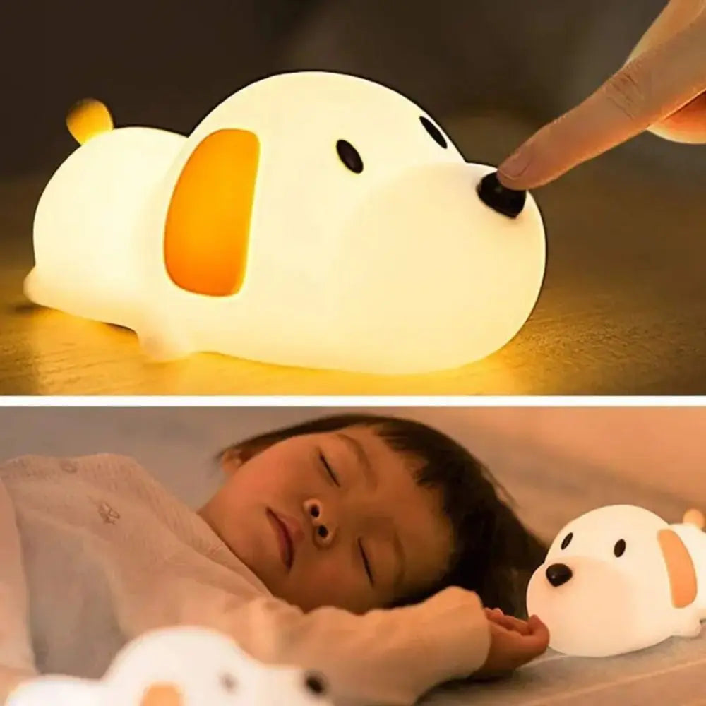 Mood Light Silicone Papa Puppy Night Lamp USB Rechargeable Dimmable Puppy Night Light Soft Cute Animal Lamp Home Vue