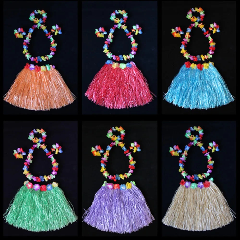 Ladies Women Hawaii Fancy Dress Grass Skirt Hula Hawaiian Full Vue