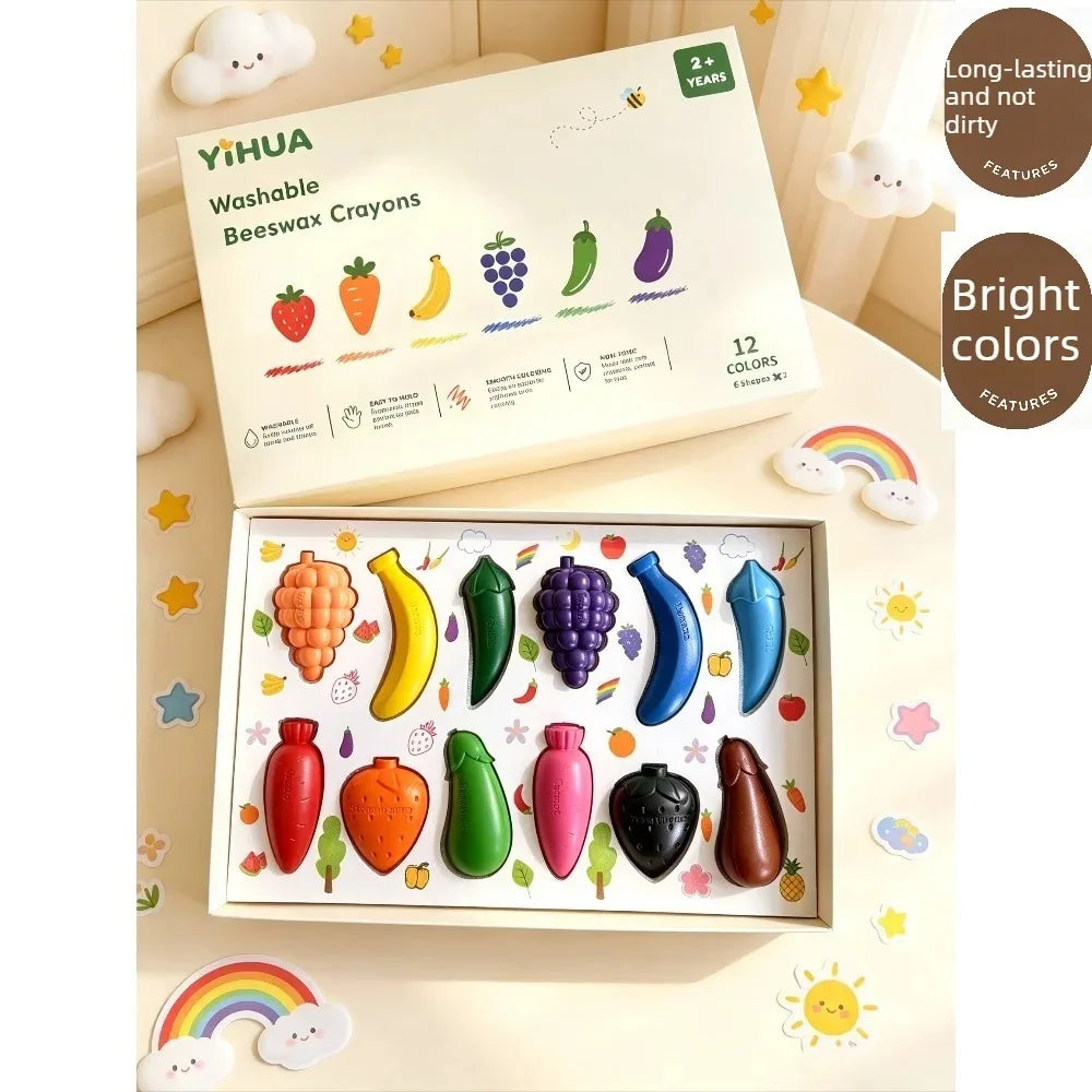 12-color Fruit-shaped Crayons Non-dirty Hands Can Be Washed Children's Brushes Educational Stationery Colores Para Pintar Niños Vue
