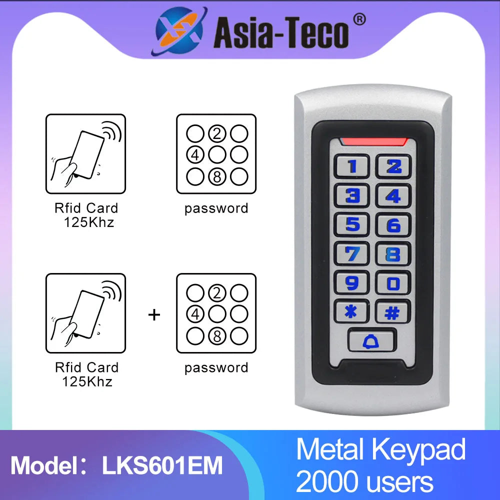 Backlight Metal Keypad Wiegand RFID Card Reader 125khz Access Control System Proximity Card Standalone 2000 User Door Lock Vue