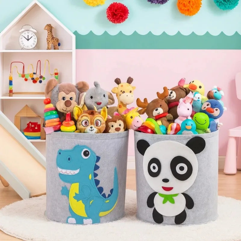 1-5PCS Round Foldable Felt Toy Storage Basket Non Woven Laundry Hamper Durable Collapsible Clothes Organizer Bin for Closet Vue