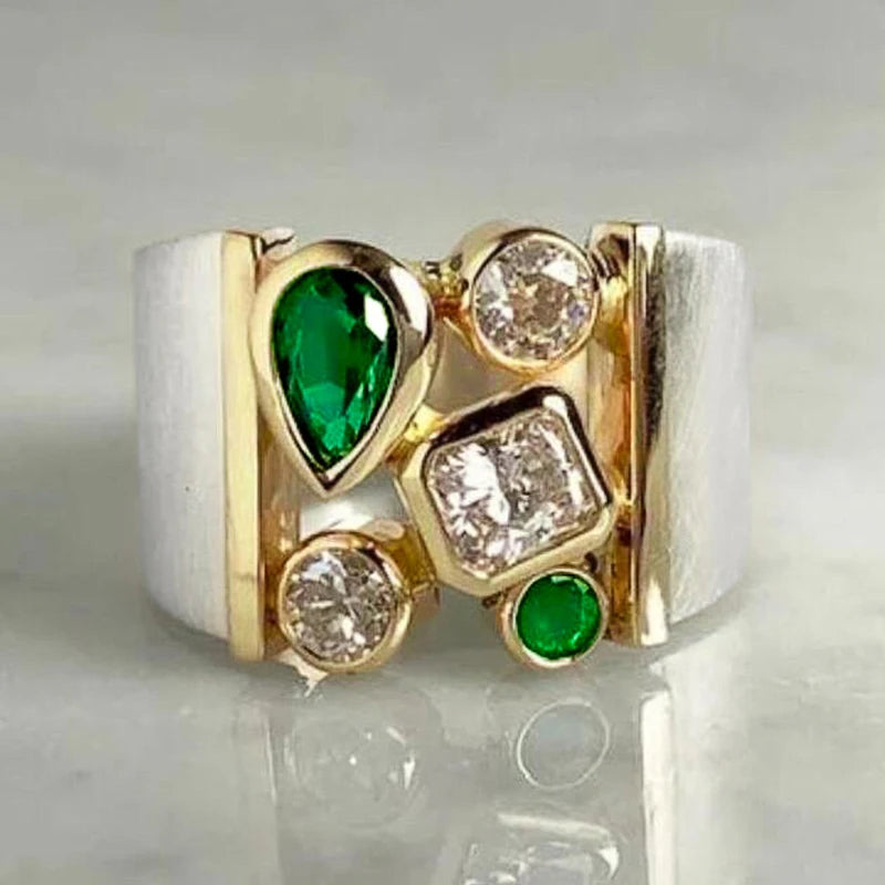 Huitan Two-Tone CZ Wedding Band Ring for Women Fashion Ring Vue A859 6