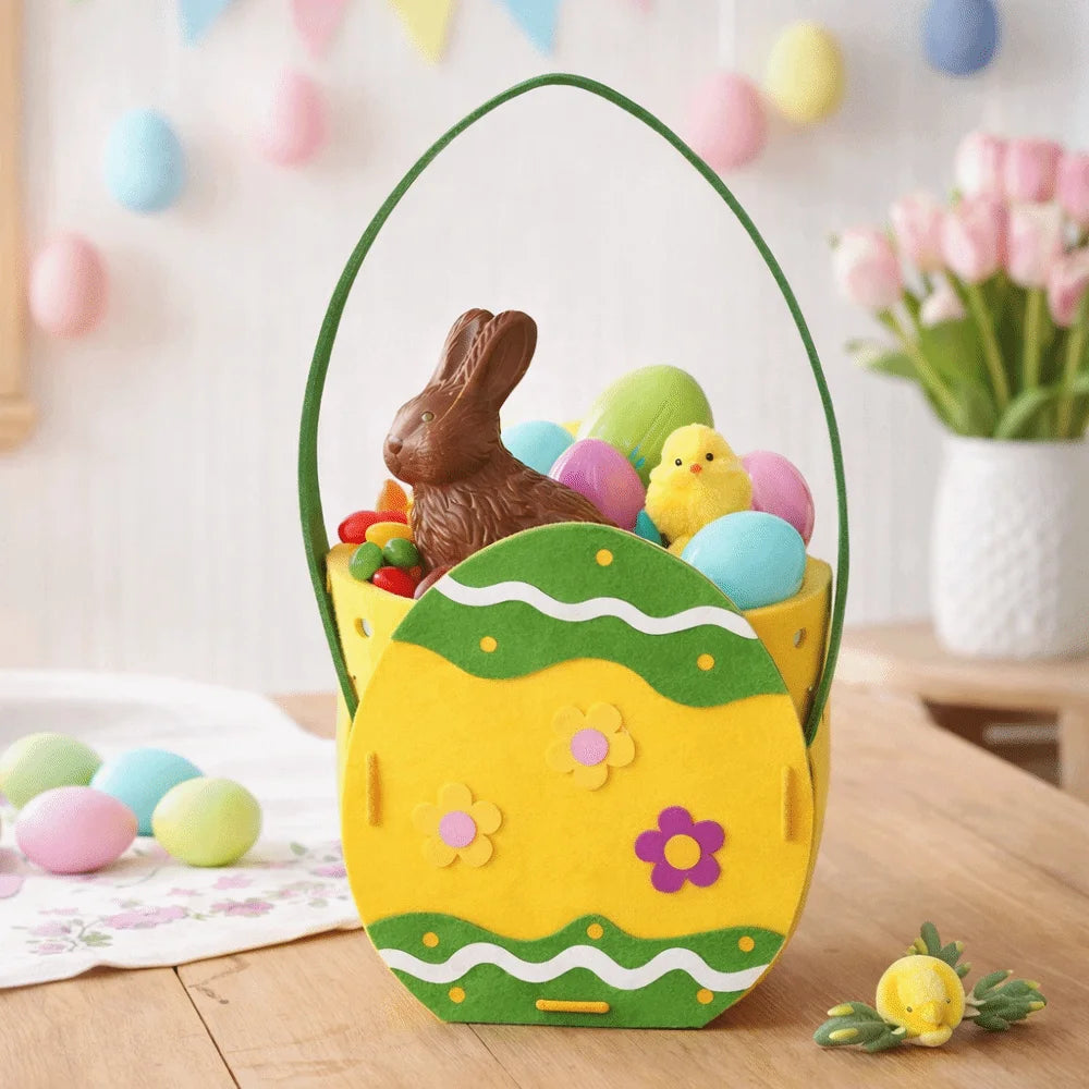 Festival Present Felt Easter Egg Basket Large Capacity Cartoon Cookie Gift Bag Colorful Eggs Easter Egg Bucket Gift Giving Vue