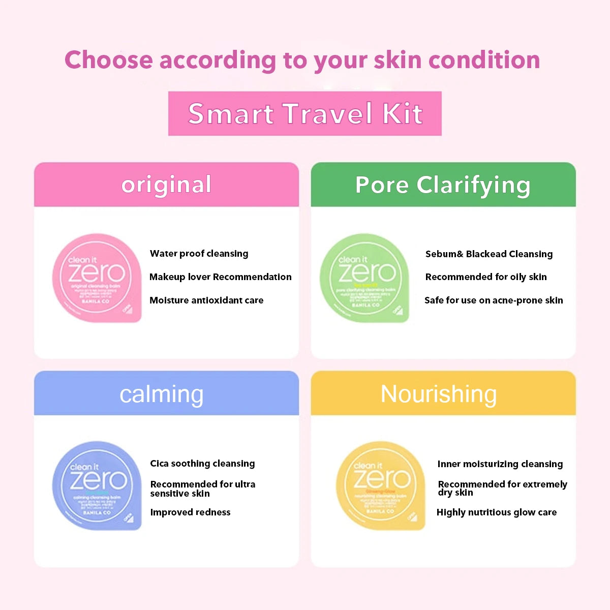 Banila Co Clean It Zero Cleansing Balm Mini Capsule Set 4×3g,Creamy Balm,Deep Makeup Removal,Clear Wash,K-Beauty,Korean Makeup Vue