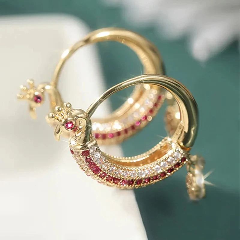 Huitan Cubic Zirconia Geometric Hoop Earrings for Women Hoop Earrings Vue