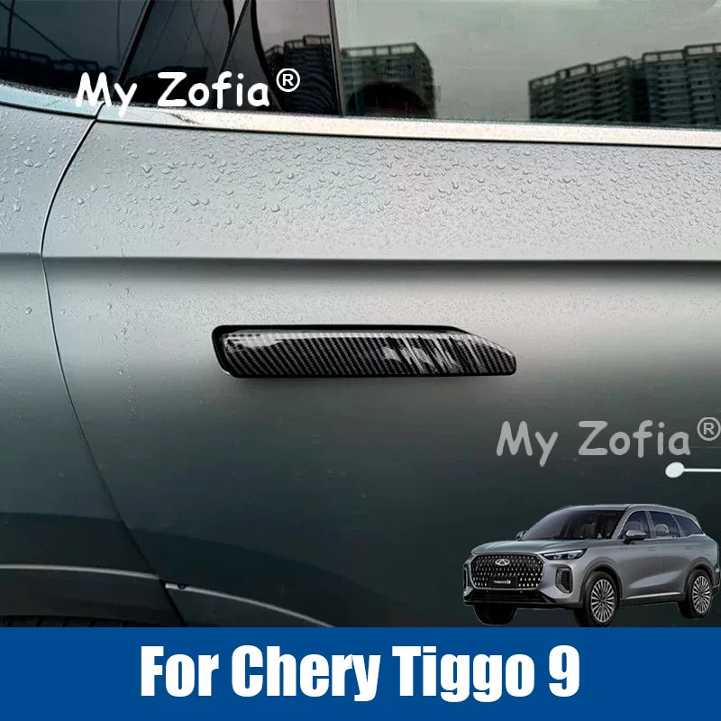 For Chery Tiggo 9 2025 2026 Car Exterior Door Handle Cover Trim ABS Protective Stickers Black Carbon Fiber Pattern Accessories Vue