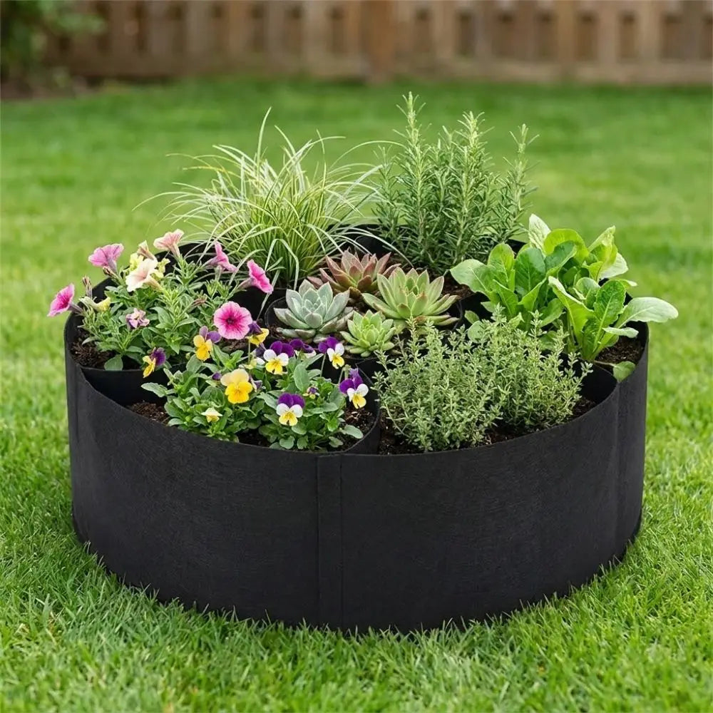 7 Grids Garden Grow Bags Circular Freestanding Divided Planter Heavy Duty Felt Root Aeration Plant Nursery Vue