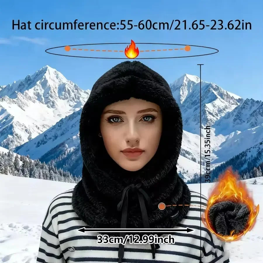 Winter Hat Plush Ear Protection Integrated Neck Warmer Thickened Windproof Face Mask for Women Skiing Cycling Outdoor Sports Vue