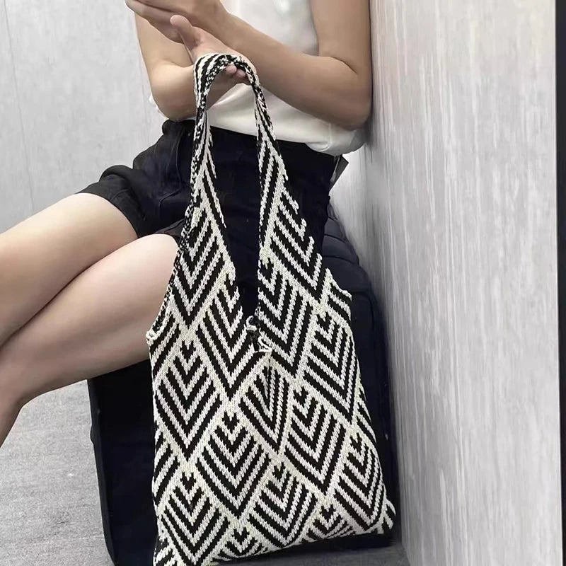 Fashion Handbag Shoulder Bag Knitting Stripe Shopping Bags Large