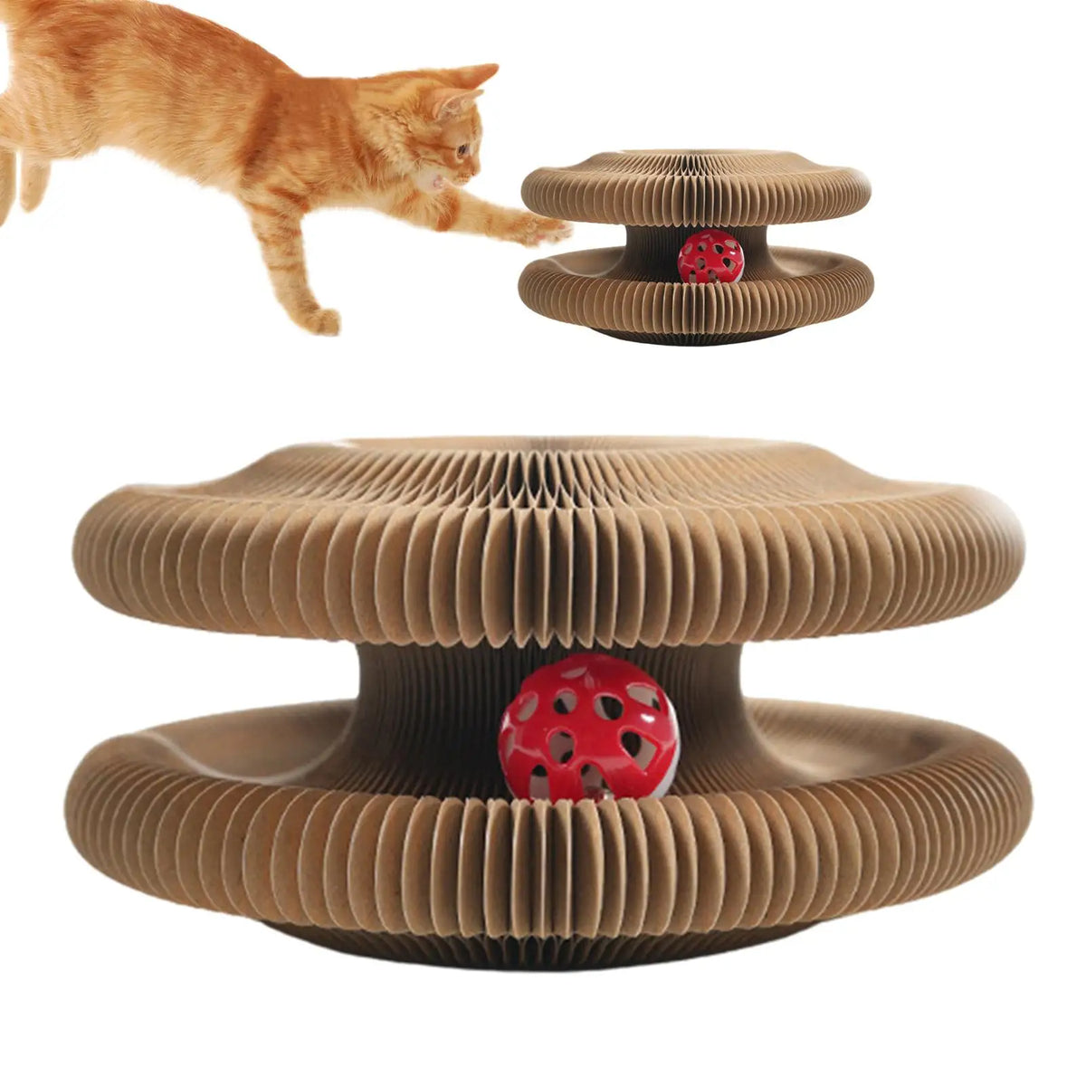Magic Organ Cat Scratching Board Interactive Cat Toy with Ball Scalable Round Corrugated Cat Scratcher Toy Kitten Game Supplies Vue
