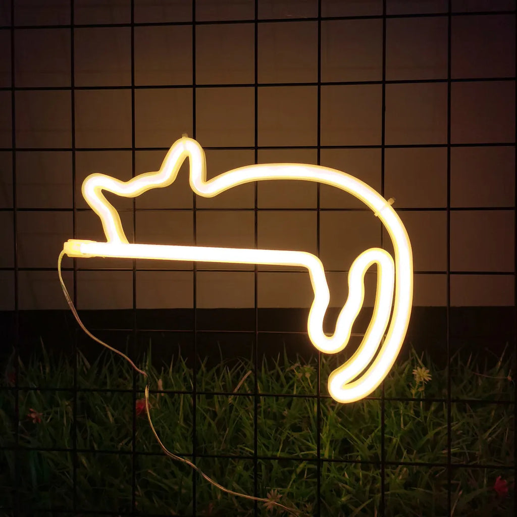 Lazy Cat Neon Sign Light for Wall Decor Led Light Up Sign Decor Pet Store Animal Club USB for Room Wall Home Party Birthday Gift Vue Warm White China Mainland