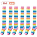 1-10Pairs Multicolor Stripe Over Knee Socks for Women Halloween Party Cosplay Performance Thigh High Long Leg Stockings Stretchy Vue One Size Pink-3Pairs