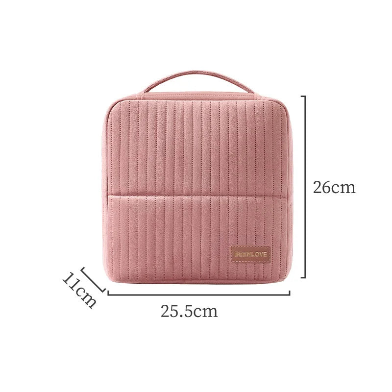 Dutch Velvet Vertical Standing Makeup Bag Large Capacity Cosmetic Organizer with Luggage Strap Makeup Brush Lipstick Storage Bag Vue