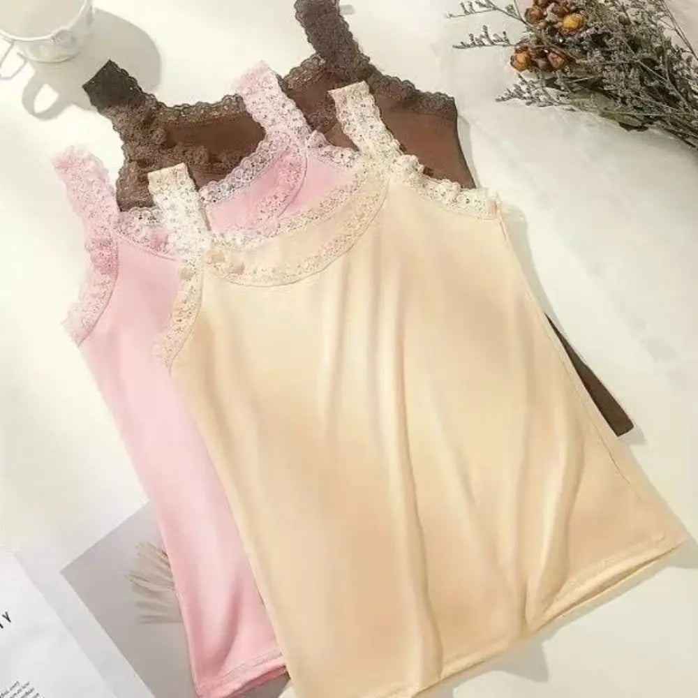 Casual U Neck Summer Tank Tops Sleeveless Lace Cami Shirt Underwear Vue