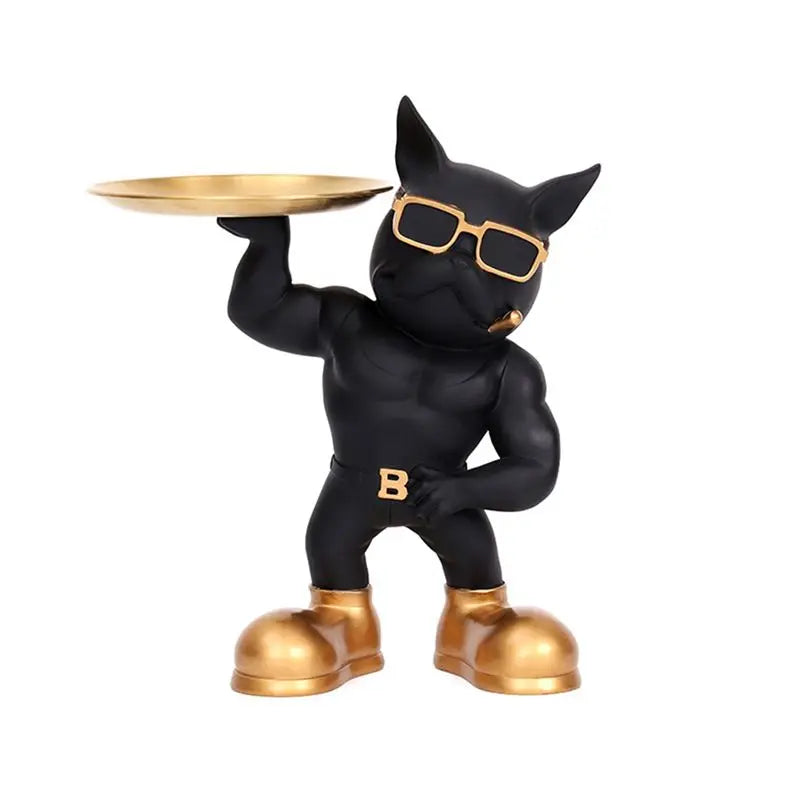 ABKW-French Bulldog Desk Ornaments Desk Keychain Desktop Art Tray For Home Desk Decoration French Bulldog Vest (Black) Vue Black B