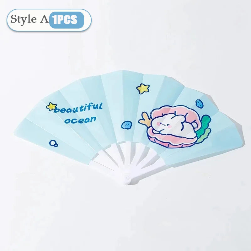 1-50PCS Foldable Fan Cute Cartoon Summer Fans Handheld Plastic Mini Fan Creative Rabbit Bear Children's Day Gift Party Supply Vue Style A-1PC 43.5x24cm