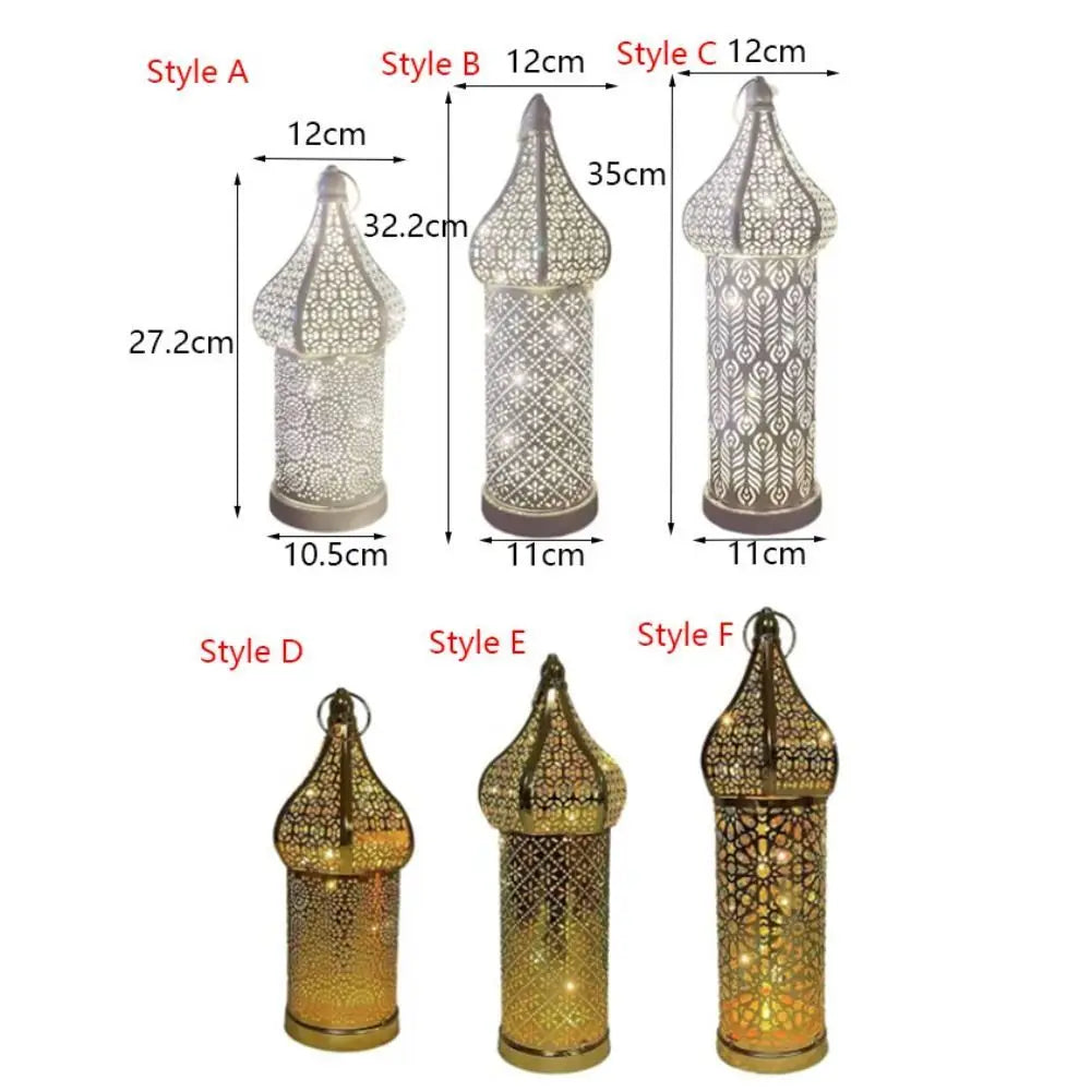 Party Supplies Iron Art Moroccan Night Light Hollow Battery Powered Masjid Lantern Vintage Ramadan LED Light Mosque Vue