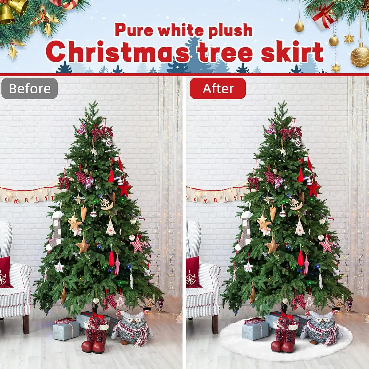 78/120cm Holiday Tree Skirt Collection Embroidered Sequins White Multicolor Faux Rabbit Fur Snowflake Christmas Tree Decoration Vue