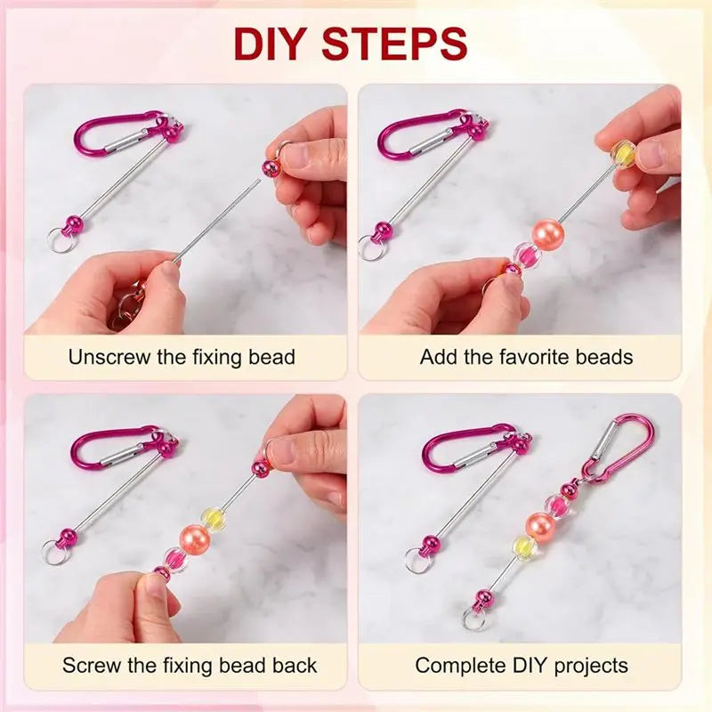 ABKW-Beadable Keychain Bars, 24 Pcs Metal Beaded Keychain Blanks Bulk Making Supplies Kit With Snap Hook Vue