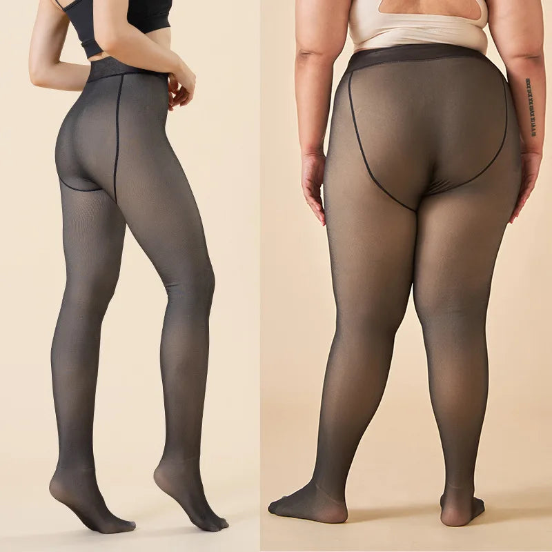 1-2Pairs Plus Size Fleece Lined Tights Translucent Sheer Look Opaque High Waist Thermal Pantyhose for Women Winter Daily Wear Vue
