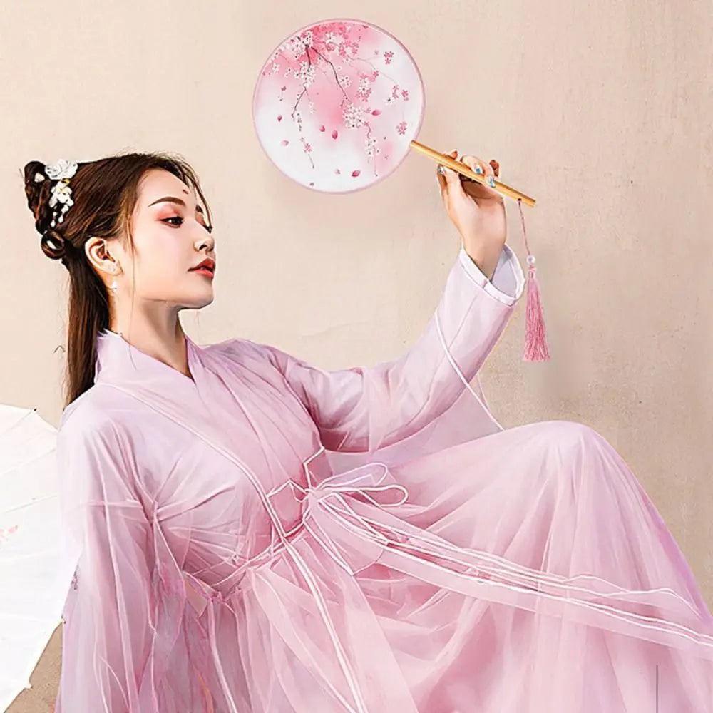 Vintage Chinese Style Chinese Style Fan Handheld Tassels Embroidery Fan Floral Pattern Round Silk Fan Chinese Wedding Vue