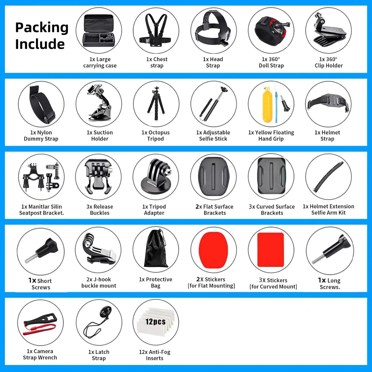 50 in 1 Action Camera Accessory Kit Sets for GoPro Hero 13 12 11 10 Insta360 X5 DJI Osmo Action 6 5Pro Cameras Accessories Set Vue