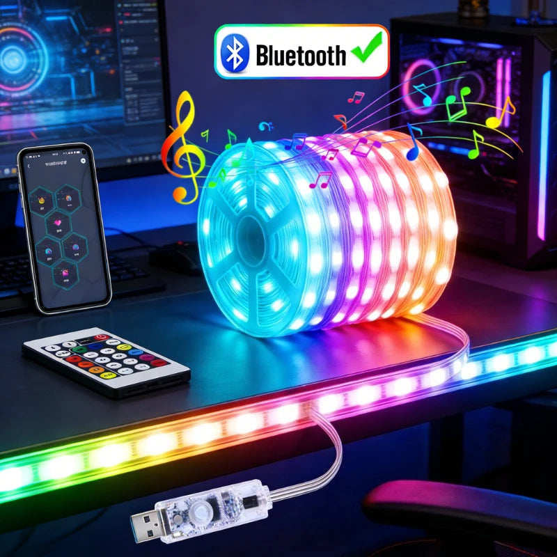 RGBIC USB 5V LED String Lights Bluetooth APP Control WS2812 Programmable Fairy Lights for Christmas Party Birthday Bedroom Decor Vue RGB USB 5M 50LED