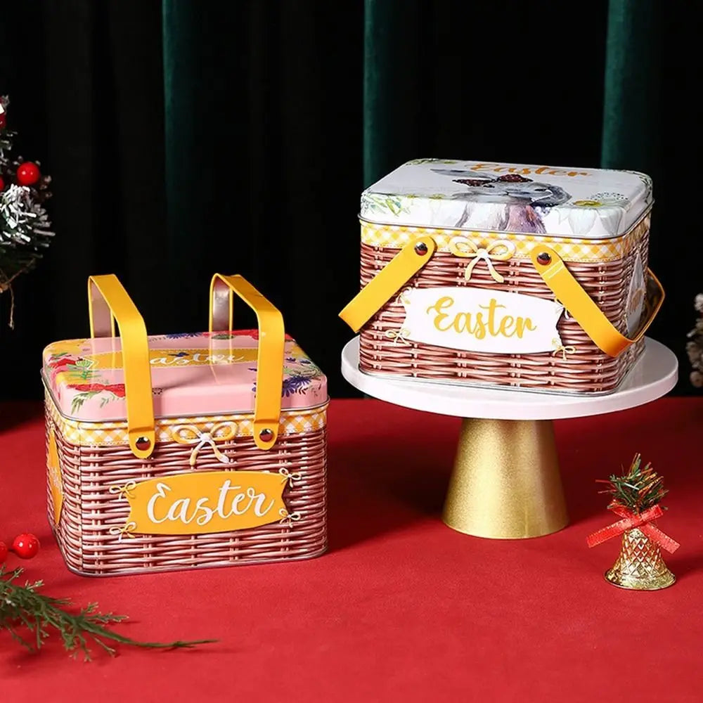 Practical Cartoon Easter Metal Tin Box Sealing Large Easter Gift Boxes Moisture-proof with Handle Snack Storage Box Holiday Vue