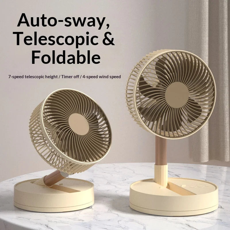 USB Foldable Portable Fan 4 Speeds Timing Battery Operated Mini Floor