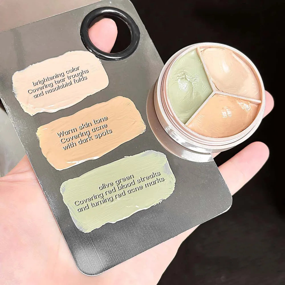 3Color Concealer Full Covers Dark Circles Acne Marks Spots Tear Furrows Concealer Cream Brighten Face Even Skin Color Foundation Vue