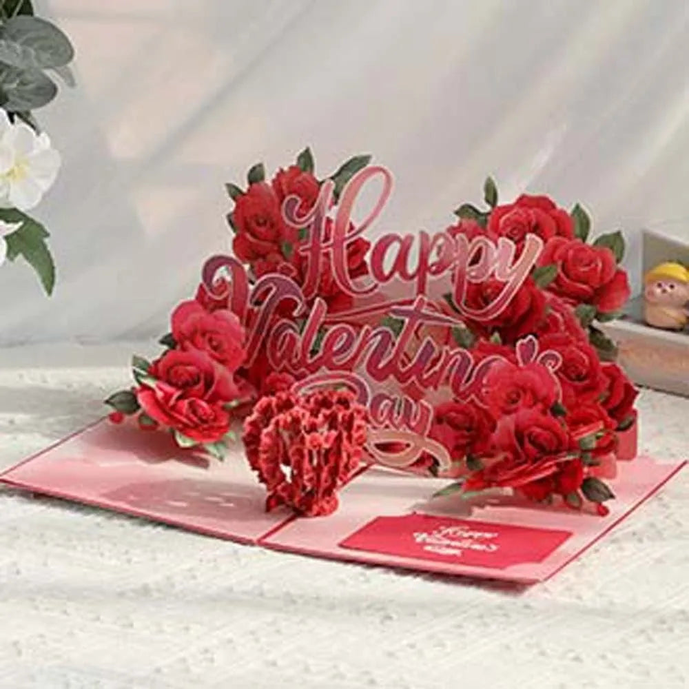 Paper Valentine's Day Greetings Card Party Invitation Red 3D Invitation Card White Rose Printed Confession of Love Artifact Vue