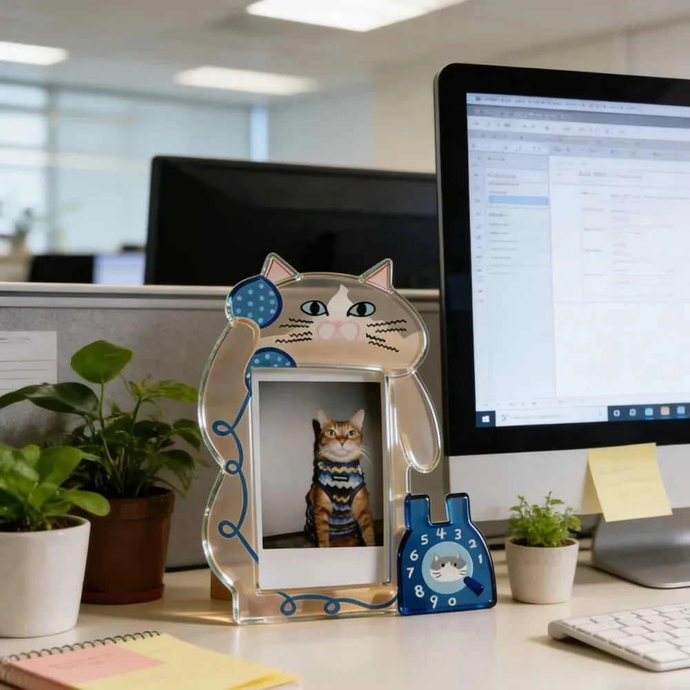 Cute 3-inch Acrylic Cat Photo Frame Animal Shape Smooth Instant Photo Frame Transparent Cartoon Photo Collection Frame Office Vue