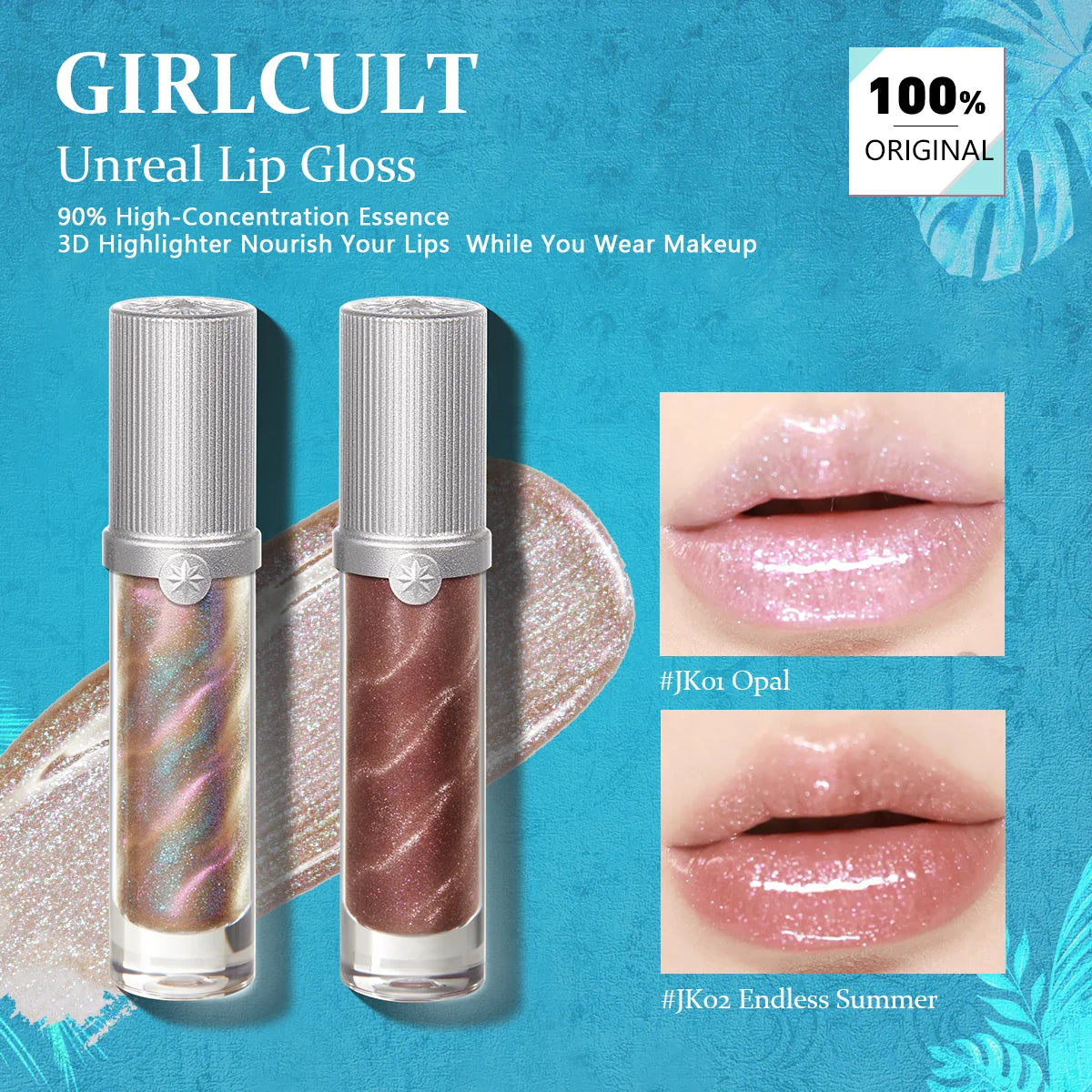 Girlcult Unreal Lip Gloss JK Series,Silky Glassy Texture,Lightweight Non-Sticky,Shimmer Highlighting,Long-Lasting Color,Sparkle Vue