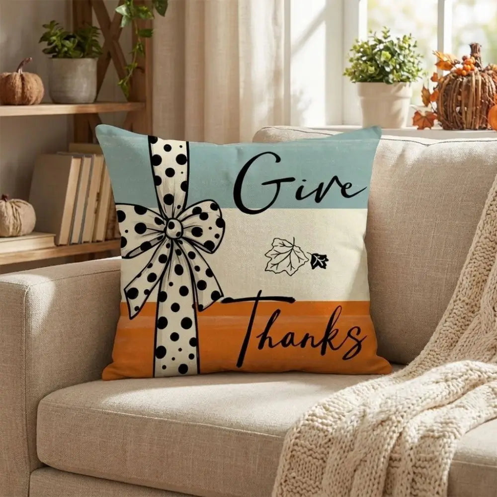Linen Thanksgiving Printed Pillow Cover Cartoon Soft Pumpkin Sofa Cushion Cover Festive Decorative Comfortable Vue