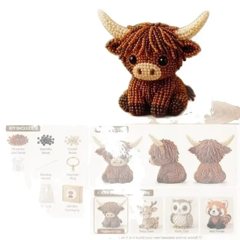 3D Animal Bead Craft Kit – Cow, Deer, Owl & Red Panda DIY Set DIY Bead Craft Kit Vue