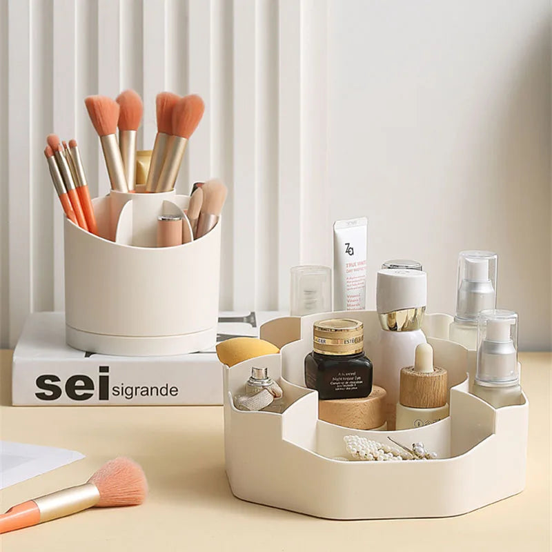 360 Degree Rotating Makeup Brushes Organizer with 13 Compartment Detachable 2 in 1 Spinning Makeup Brush Lip Gloss Organizer Box Vue