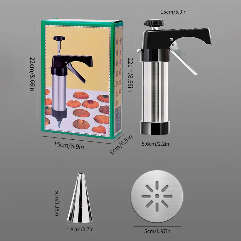 Cookie Press Gun Kit – 13 Discs & 8 Icing Nozzles Cookie Press Kit Vue