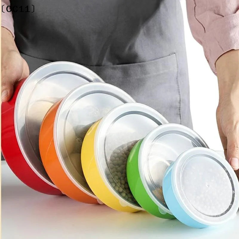 5Pcs Colorful Stainless Steel Mixing Bowls With Lids Stackable And Storage Deep Nesting Bowls Dishwasher Safe For Kitchen〔CC11〕 Vue