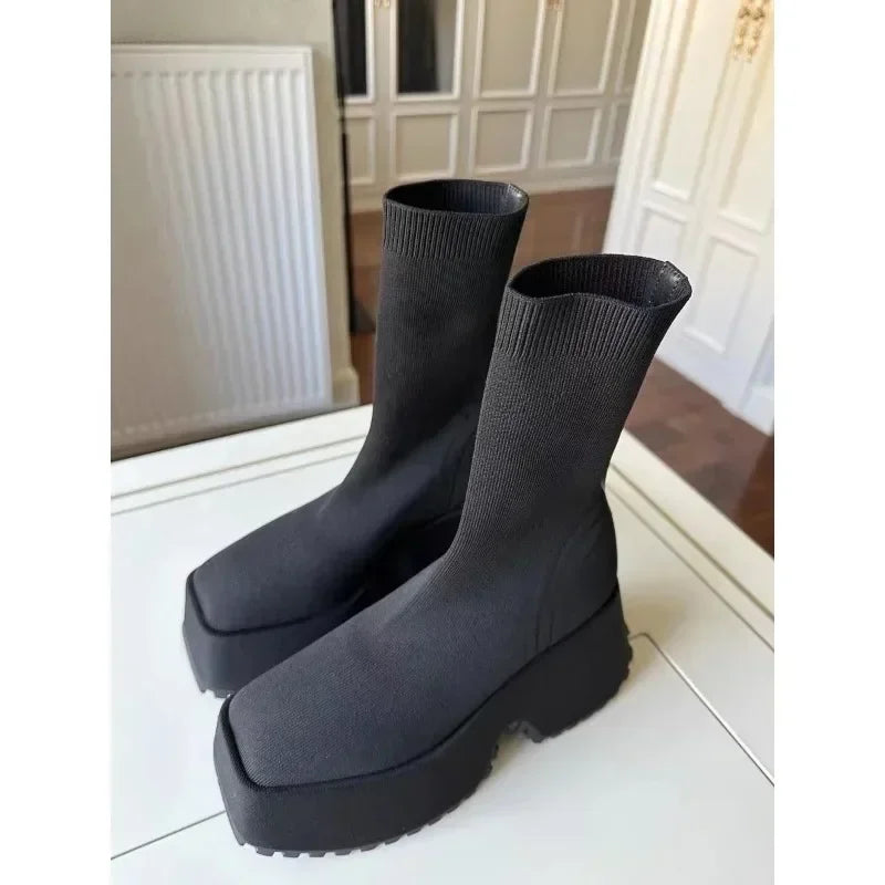 Women's Hidden Wedge Platform Sock Ankle Boots – 11CM Platform Wedge Boots Vue
