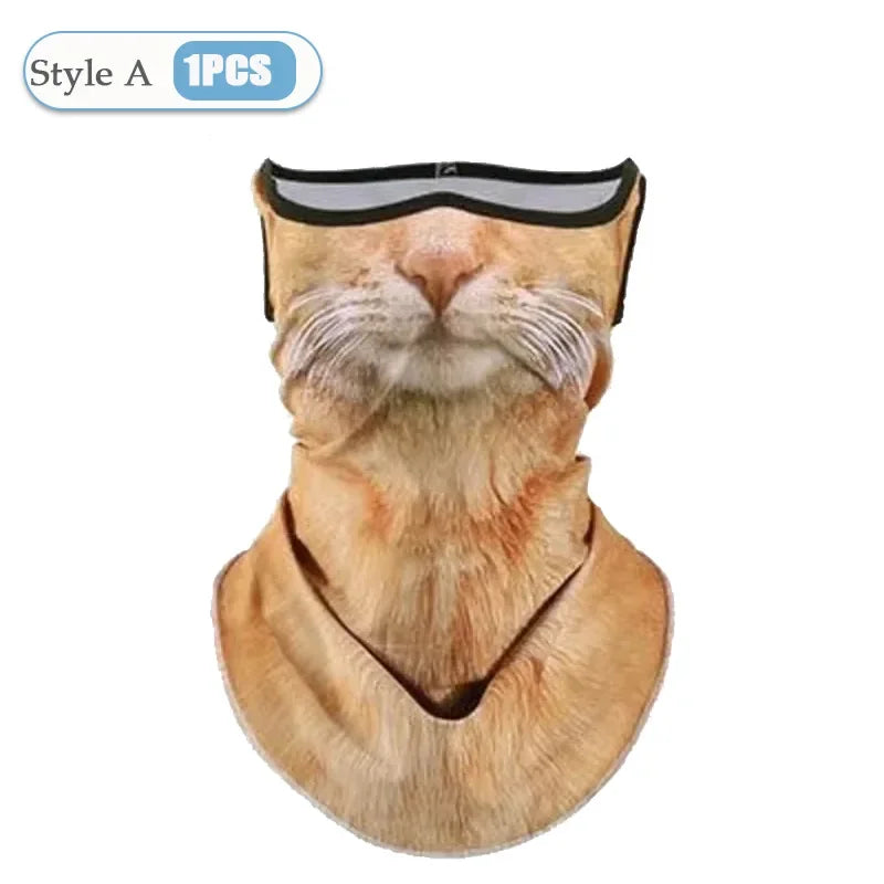 1-20PCS Summer Lce Silk Breathable Bandana Cycling Running Scarf Riding Hiking Sports 3D Animal Face Mask Scarf Neck Protection Vue Style A-1PC