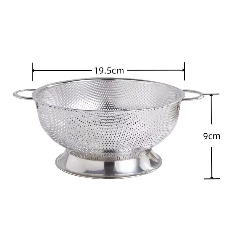 Stainless Steel Colander With Double Handle Food Pasta Strainer Basket With Self-draining Solid Ring Base Fine Mesh Filter Vue 19cm