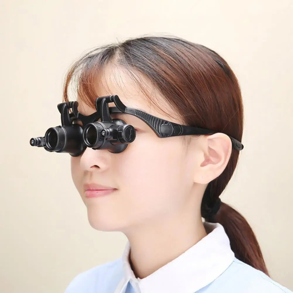 10-25X Head-Worn Magnifier with LED Lights Jewelry Antique Clock Repair Tool Adjustable Headband Glass (Battery Not Included) Vue